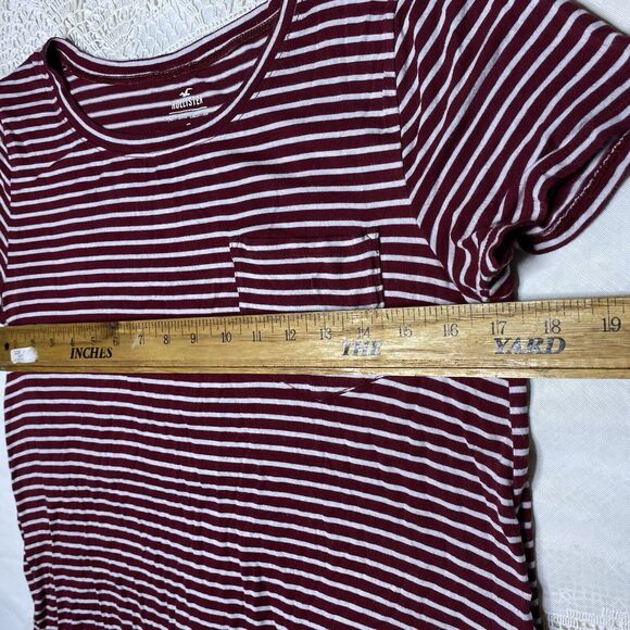 HOLLISTER T-Shirt Loose Striped Pocket Short Sleeves Blouse Womens S Maroon Red - Picture 5 of 9